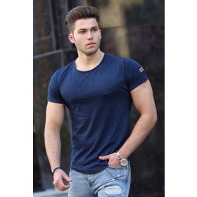 Madmext 2883 Lacivert Yırtık Detaylı Erkek T-Shirt