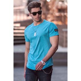 Madmext 2883 Mavi Yırtık Detaylı Erkek T-shirt