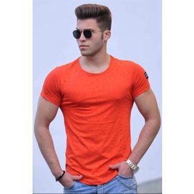 Madmext 2883 Yırtık Detaylı Turuncu Erkek T-Shirt