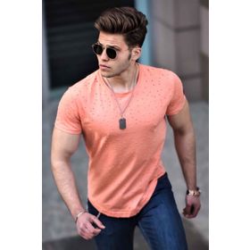 Madmext 2883 Yırtık Detaylı Turuncu Erkek T-Shirt