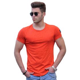 Madmext 2883 Yırtık Detaylı Turuncu T-Shirt