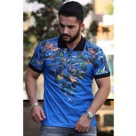 Madmext 2885 Saks Çiçek Detaylı Erkek Tişört