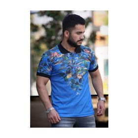 Madmext 2885 Saks Çiçek Detaylı Erkek Tişört
