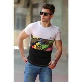 Madmext 3003 Beyaz Kamuflaj Desenli Erkek T-shirt