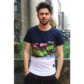 Madmext 3003 Lacivert Kamuflaj Desenli Erkek T-shirt