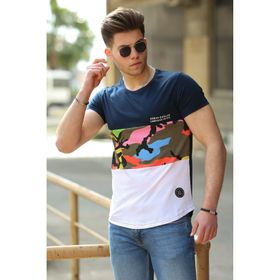 Madmext 3003 Lacivert Kamuflaj Desenli Erkek T-shirt