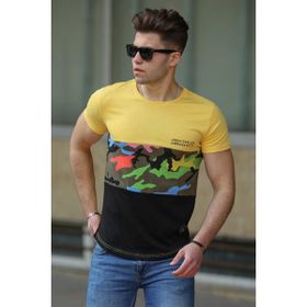 Madmext 3003 Sarı Kamuflaj Desenli Erkek T-shirt