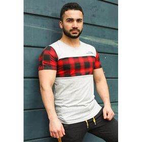 Madmext 3004 Beyaz Bisiklet Yaka Ekoseli Erkek T-shirt