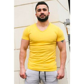 Madmext 3005 Sarı Düz Basic Erkek T-shirt