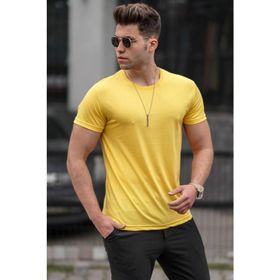Madmext 3006 Sarı Bisiklet Yaka Basic Erkek T-shirt