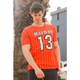 Madmext 3008 Turuncu Çizgi Detaylı Baskılı Erkek T-shirt
