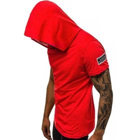Madmext 3069 Kırmızı Yırtık Detaylı Kapüşonlu Erkek T-shirt