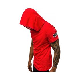 Madmext 3069 Kırmızı Yırtık Detaylı Kapüşonlu Erkek T-shirt
