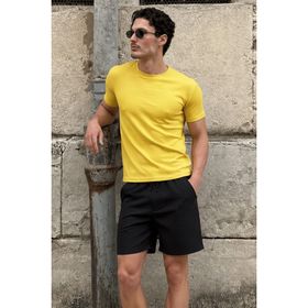 Madmext 4077 Erkek Bisiklet Yaka Sarı Basic T-shirt