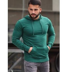 Madmext 4117 Yeşil Basic Kapüşonlu Erkek Sweatshirt