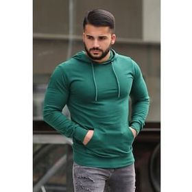 Madmext 4117 Yeşil Basic Kapüşonlu Erkek Sweatshirt