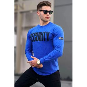 Madmext 4126 Saks Yırtık Detaylı Baskılı Erkek Sweatshirt