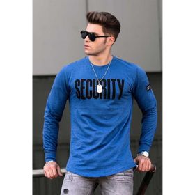 Madmext 4126 Saks Yırtık Detaylı Baskılı Erkek Sweatshirt