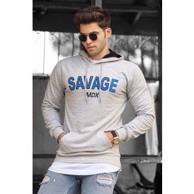 Madmext 4147 Gri Kapşonlu Erkek Sweatshirt