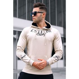 Madmext 4402 Bej Baskılı Kapşonlu Erkek Sweatshirt