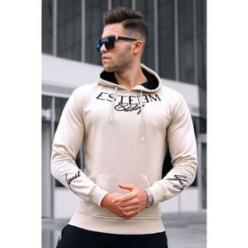 Madmext 4402 Bej Baskılı Kapşonlu Erkek Sweatshirt