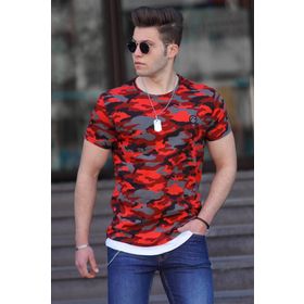 Madmext 4480 Kamuflaj Desenli Bordo Erkek T-shirt