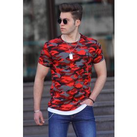 Madmext 4480 Kamuflaj Desenli Bordo Erkek T-shirt