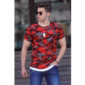 Madmext 4480 Kamuflaj Desenli Bordo Erkek T-shirt
