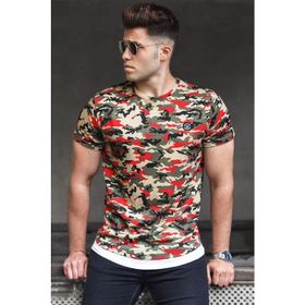 Madmext 4480 Kırmızı Kamuflaj Desenli Erkek T-shirt