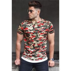 Madmext 4480 Kırmızı Kamuflaj Desenli Erkek T-shirt