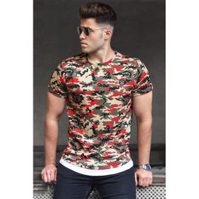 Madmext 4480 Kırmızı Kamuflaj Desenli Erkek T-shirt