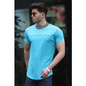 Madmext 4486 Mavi Nakış Baskılı Erkek T-shirt