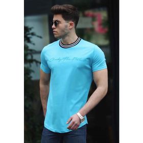 Madmext 4486 Mavi Nakış Baskılı Erkek T-shirt