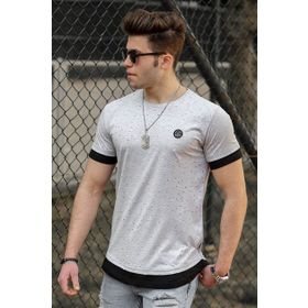 Madmext 4489 Gri Yırtık Detaylı Erkek T-shirt