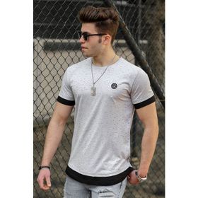 Madmext 4489 Gri Yırtık Detaylı Erkek T-shirt