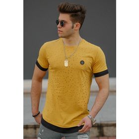 Madmext 4489 Sarı Yırtık Detaylı Erkek T-shirt