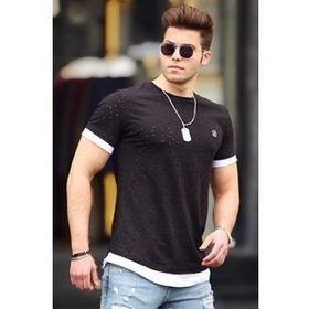 Madmext 4489 Siyah Yırtık Detaylı Erkek T-shirt