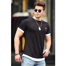Madmext 4489 Siyah Yırtık Detaylı Erkek T-shirt