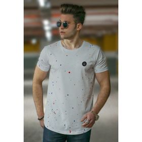 Madmext 4505 Püskürtme Desen Beyaz Erkek T-shirt
