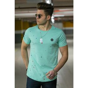 Madmext 4505 Püskürtme Desen Turkuaz Erkek T-shirt
