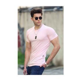 Madmext 4552 Pudra Bisiklet Yaka Erkek T-shirt
