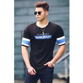 Madmext 4592 Siyah Yırtıklı Baskılı Erkek T-shirt