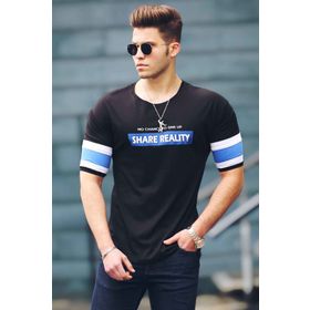 Madmext 4592 Siyah Yırtıklı Baskılı Erkek T-shirt