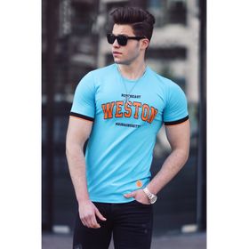 Madmext 4593 Turkuaz Baskılı Erkek Tişört