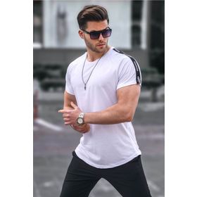 Madmext 4633 Beyaz Kol Detaylı Regular Fit Erkek T-shirt