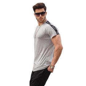 Madmext 4633 Gri Kol Detaylı Regular Fit Erkek T-shirt