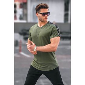 Madmext 4633 Haki Kol Detaylı Regular Fit Erkek T-shirt