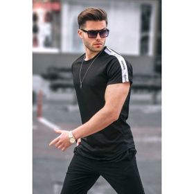 Madmext 4633 Siyah Kol Detaylı Regular Fit Erkek T-shirt