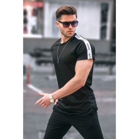 Madmext 4633 Siyah Kol Detaylı Regular Fit Erkek T-shirt