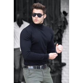 Madmext 4656 Siyah Balıkçı Yaka Erkek Kazak